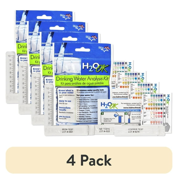 (4 pack) LabTech LT5010 H2O OK Drinking Water Analysis Test Strips Kit, 10 Water Quality Tests Included, 0.058 lb.