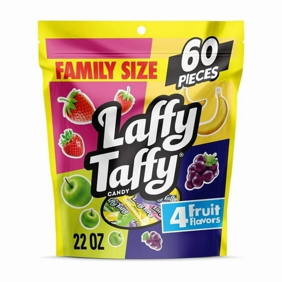 (4 pack) Laffy Taffy Assorted, Mini Bars, Chewy Candy in a Variety of Fruity Flavors, 22 oz Bag