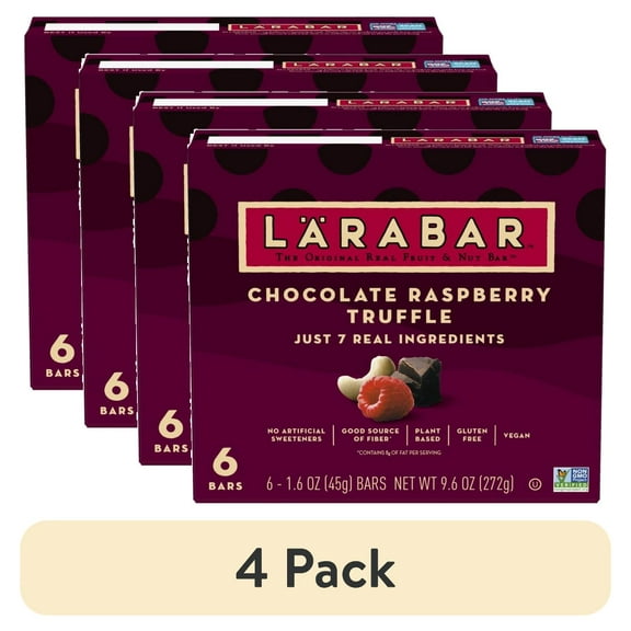 (4 pack) Larabar Chocolate Raspberry Truffle, Fruit and Nut Bars, Gluten Free, Vegan, 9.6 oz, 6 Count