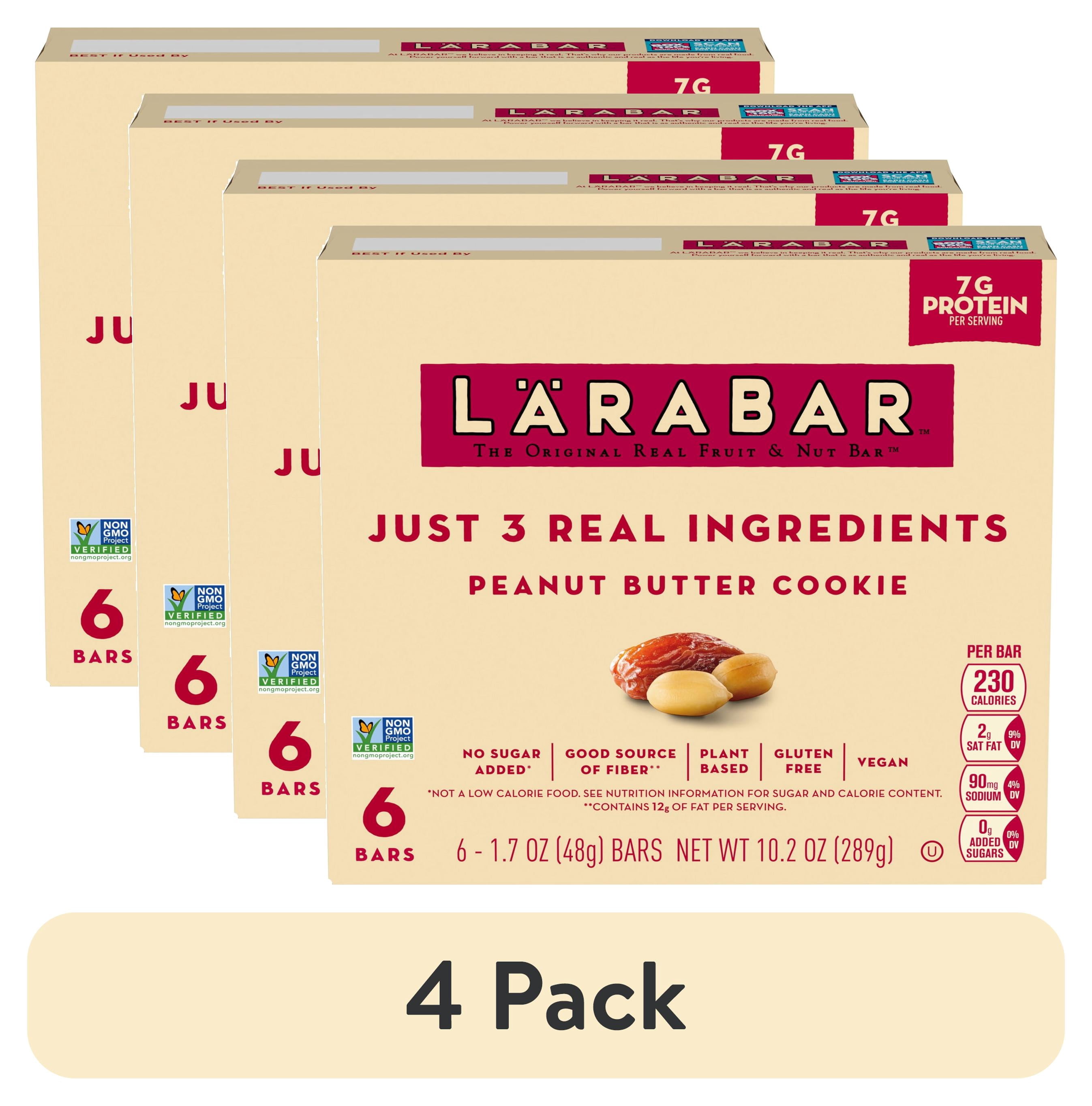 (4 pack) Larabar Peanut Butter Cookie, Fruit and Nut Bars, Gluten Free, Vegan, 6 Count, 10.2 oz