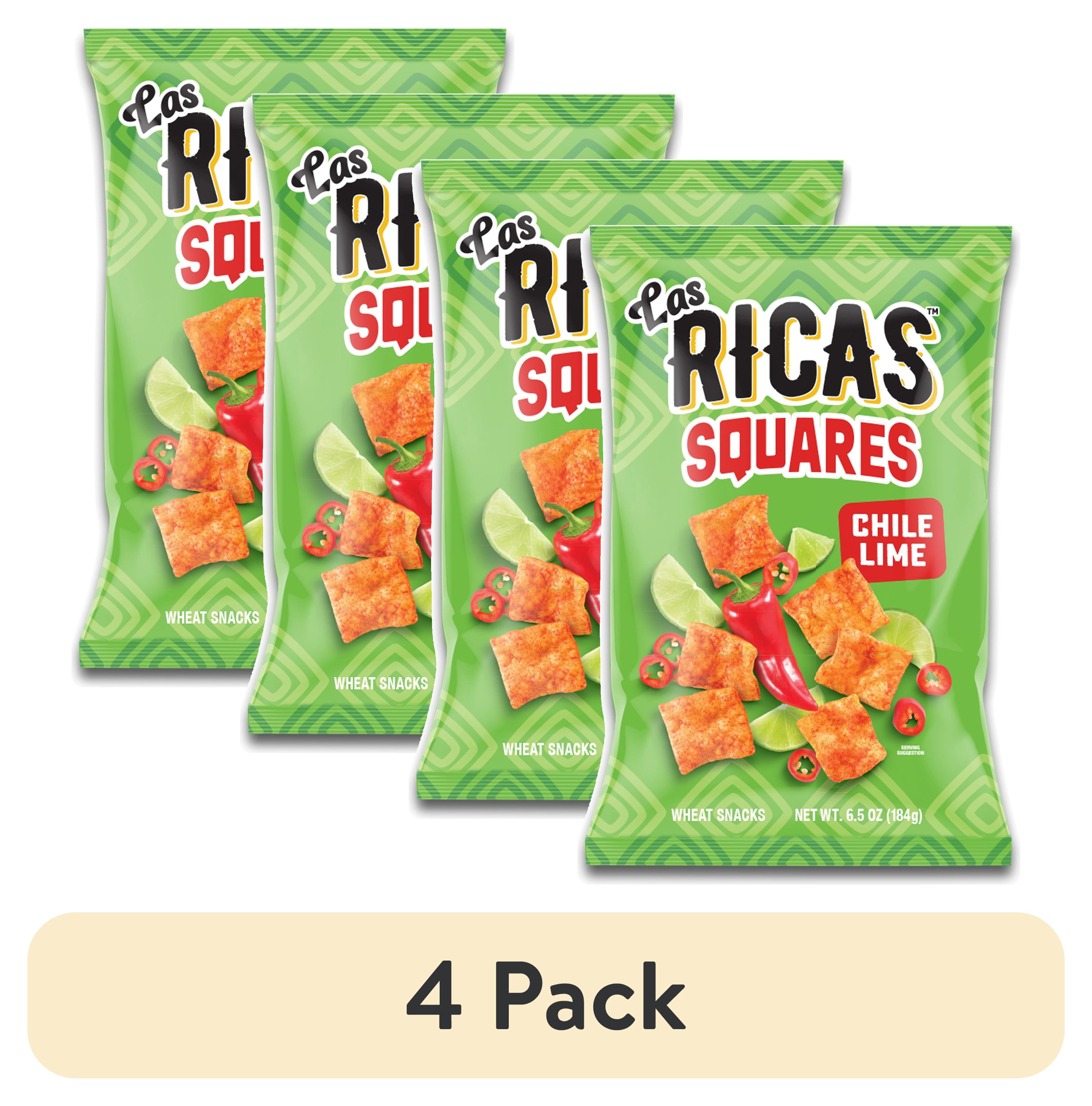 (4 pack) Las Ricas Chile and Lime Squares, 6.5oz Bag