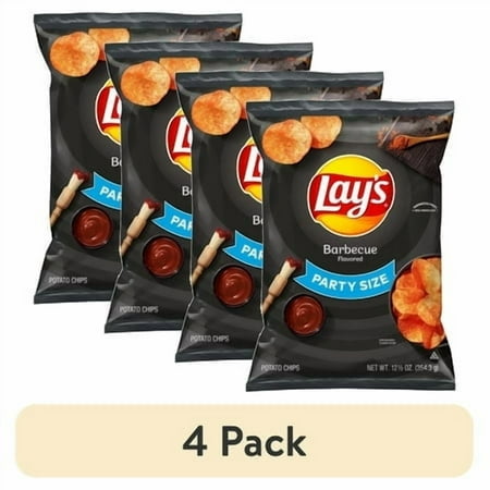 (4 pack) Lay's Barbecue Flavored Potato Chips, Party Size, 12.5 oz Bag