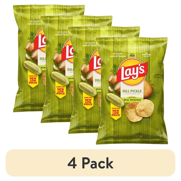 (4 pack) Lay's Dill Pickle Potato Snack Chips, 7.75 oz Bag