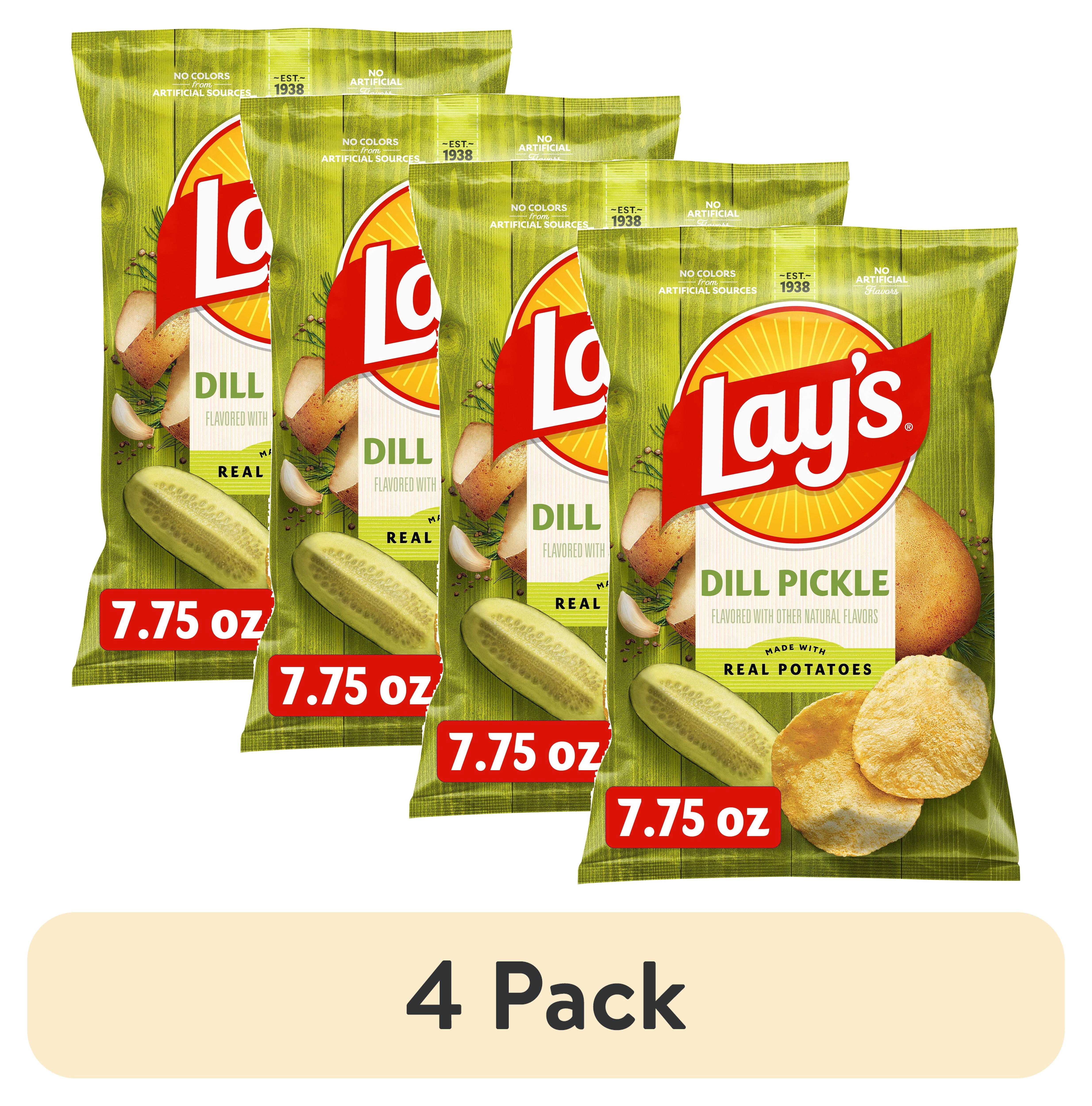 4 pack) Lay's Dill Pickle Potato Snack Chips, 7.75 oz Bag