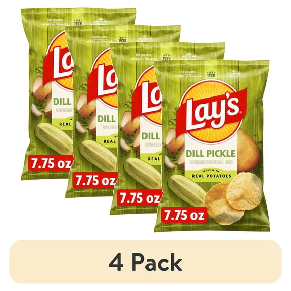 (4 pack) Lay's Dill Pickle Potato Snack Chips, 7.75 oz Bag