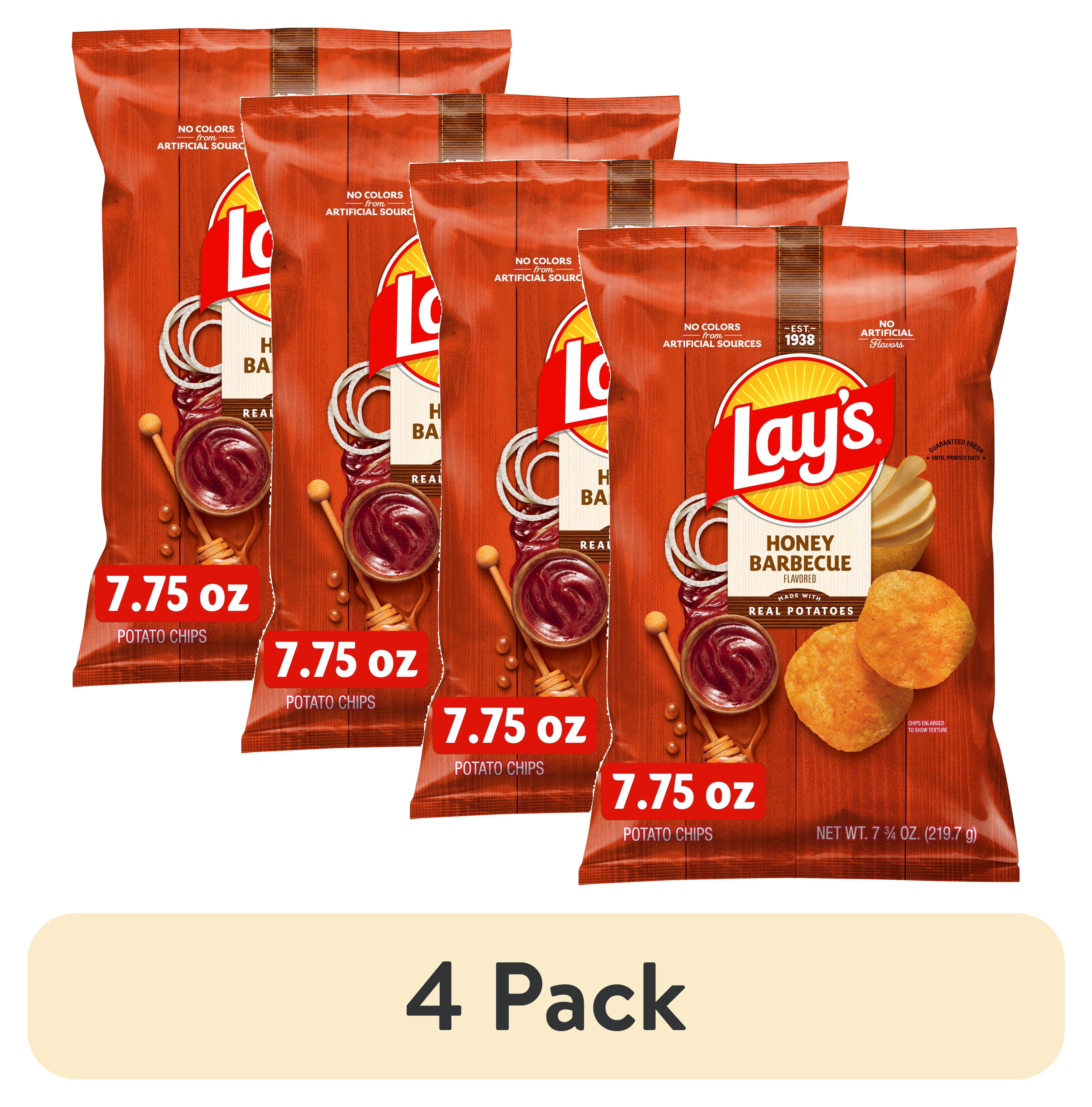 (4 pack) Lay's Honey Barbecue Potato Chips Bag, 7.75 oz