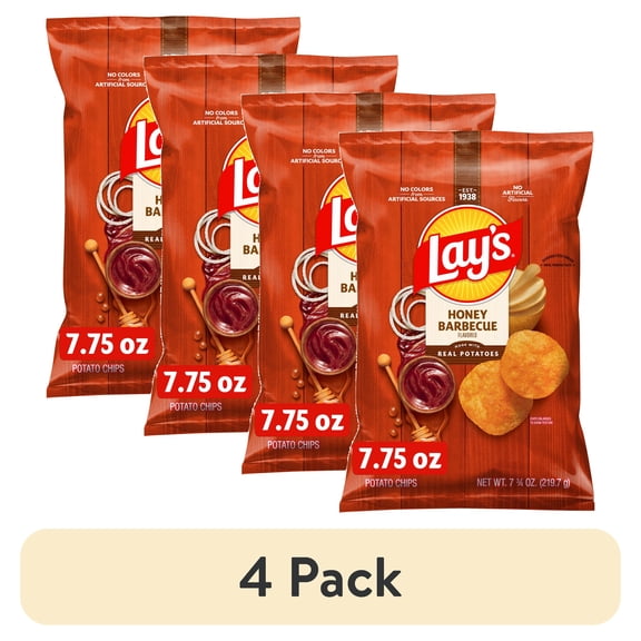(4 pack) Lay's Honey Barbecue Potato Chips Bag, 7.75 oz
