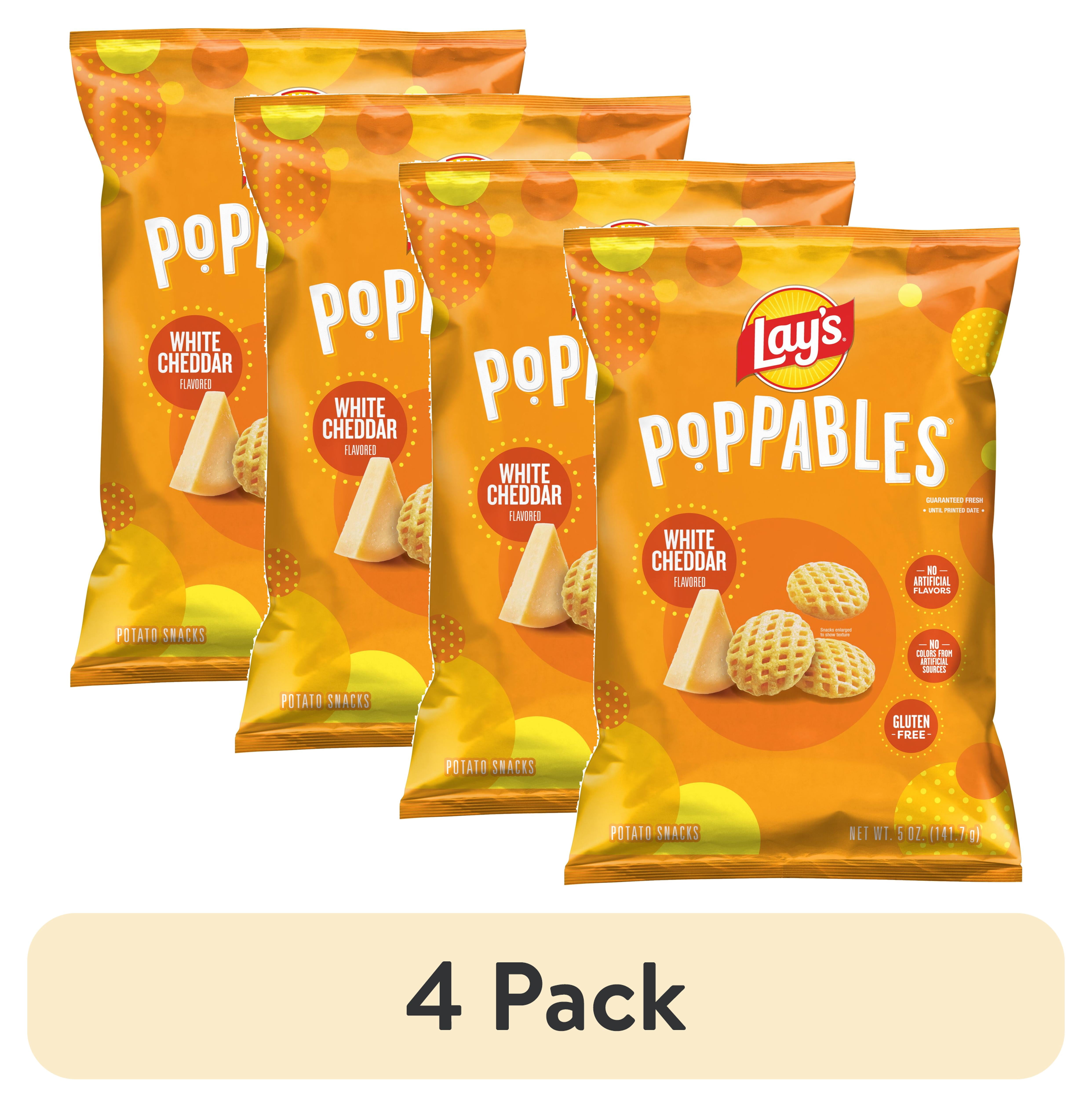 (4 pack) Lay's Poppables White Cheddar Flavored Potato Snack Chips, 5 Oz Bag