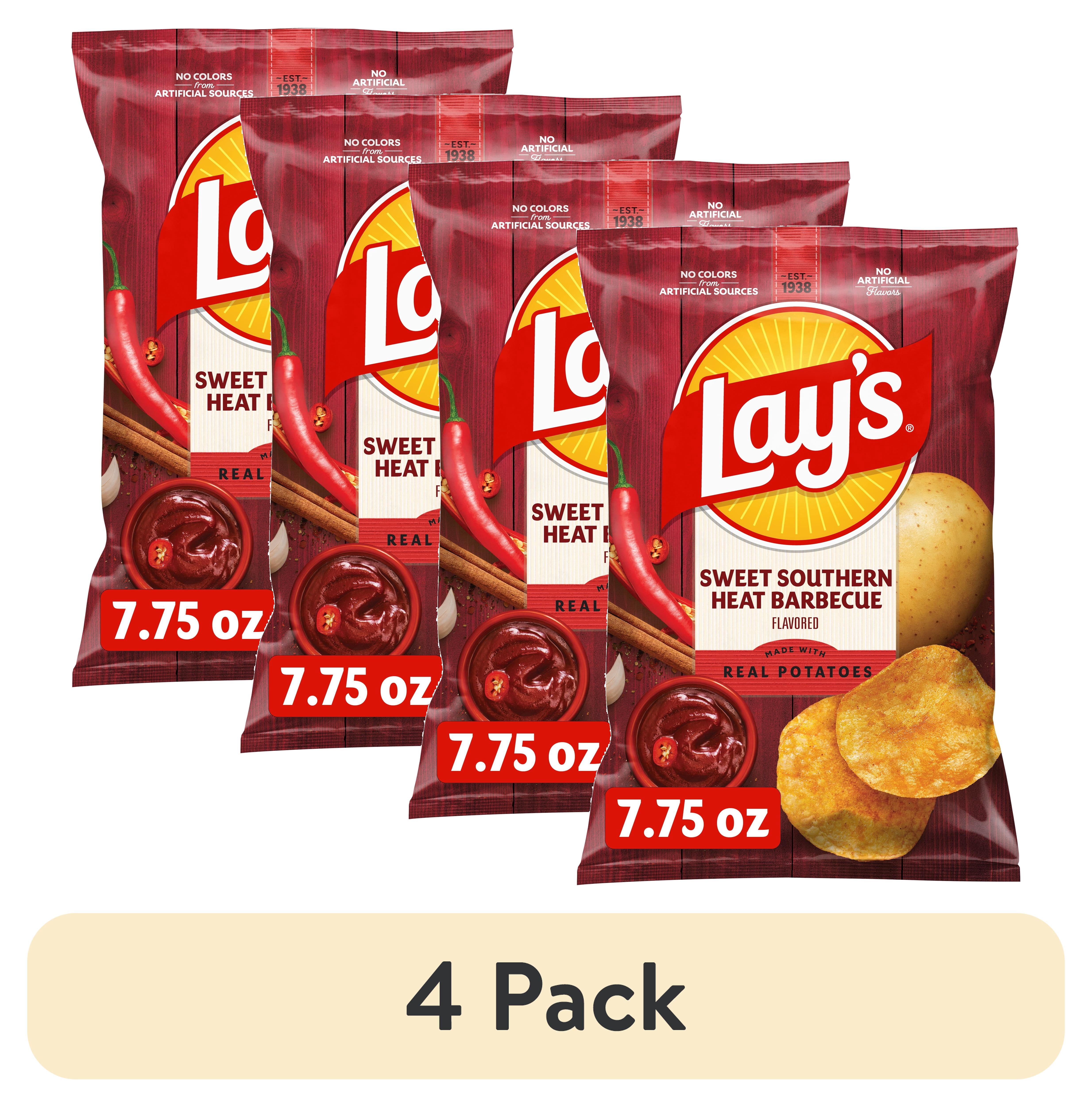 (4 pack) Lay's Southern Sweet Heat Barbecue Flavored Potato Chips, 7.75 oz Bag