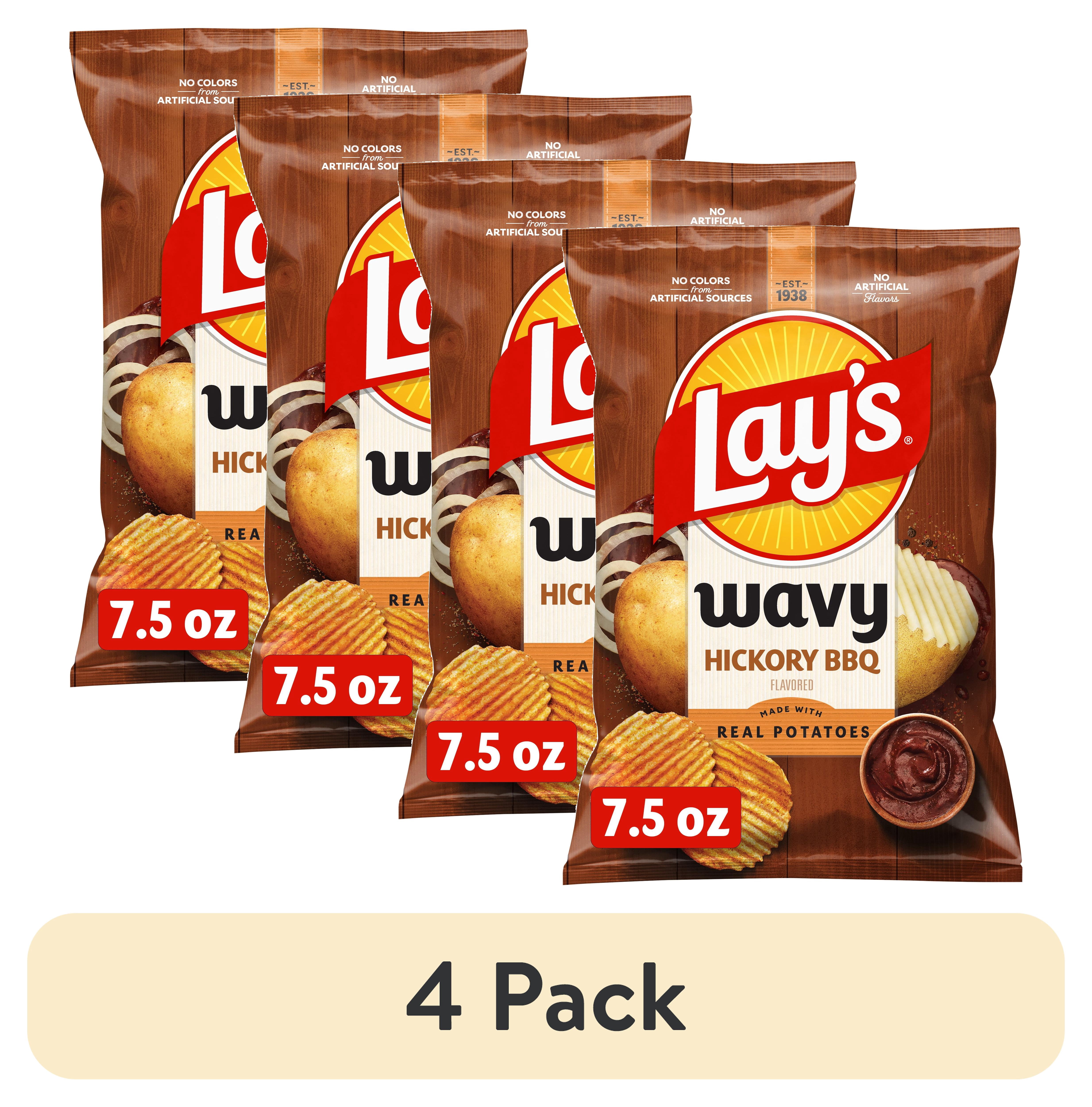 (4 pack) Lay's Wavy Hickory BBQ Flavored Potato Chips, 7.5 oz Bag