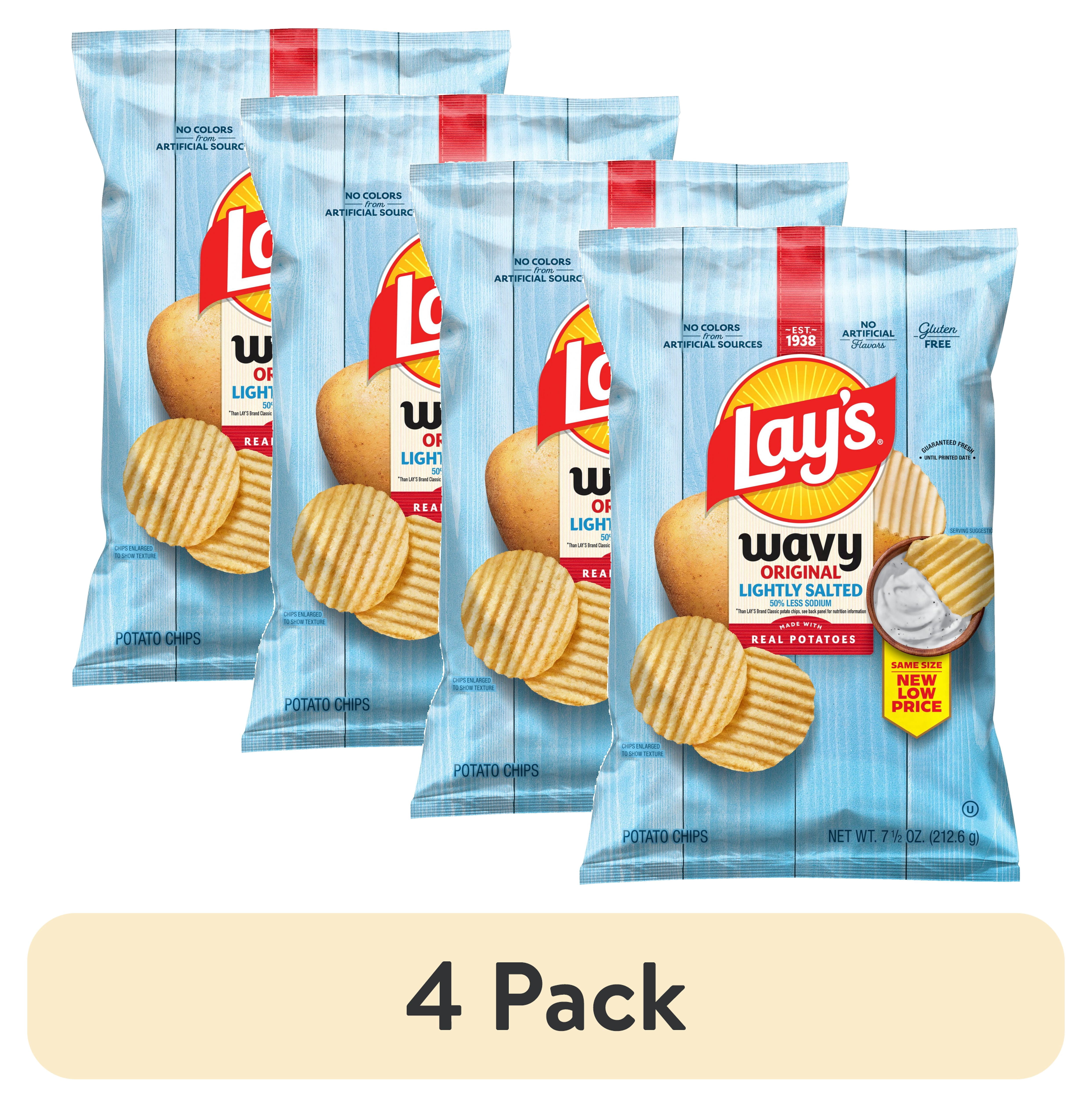 (4 pack) Lay's Wavy Potato Chips Lightly Salted Snack Chips, 7.5 Ounce Bag