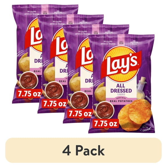 (4 pack) Lays All Dressed Potato Chips 7.75 oz Bag