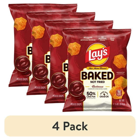 (4 pack) Baked Lay’s 50% Less Fat Barbecue Potato Chips Bag, 1.125 oz