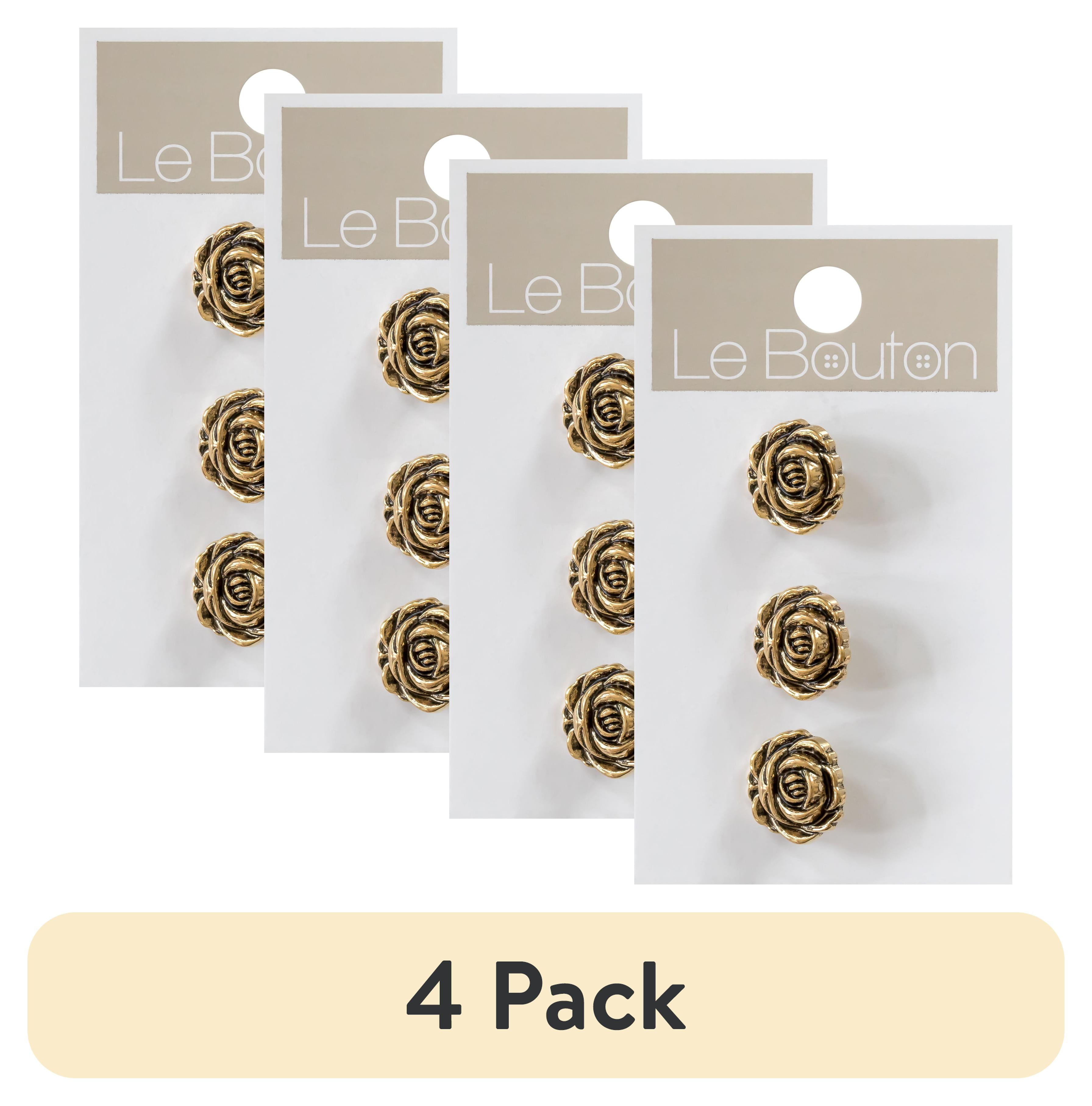 (4 pack) Le Bouton Antique Gold 5/8" Plastic Rose Shank Buttons, 3 Pieces