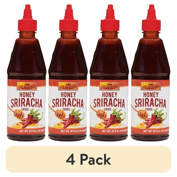 (4 pack) Lee Kum Kee Honey Sriracha Sauce (20 oz - 1 pack), Sweet & Spicy, Perfect for Drizzles, Burgers, Sandwiches, BBQs & Chicken Wings