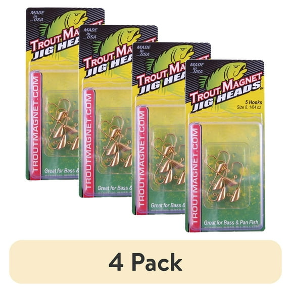 (4 pack) Leland Lures Trout Magnet Replacement Jig Heads 5 Piece Pack - Gold