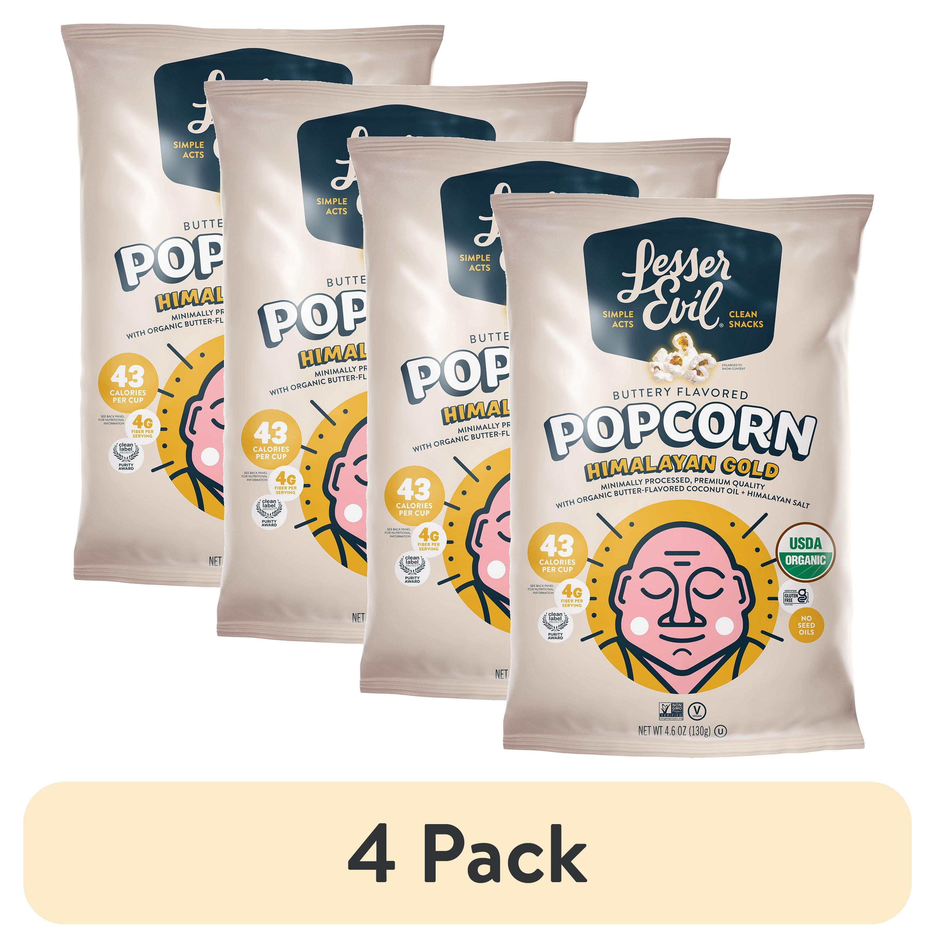 (4 pack) LesserEvil Himalayan Gold Organic Popcorn, 4.6 oz