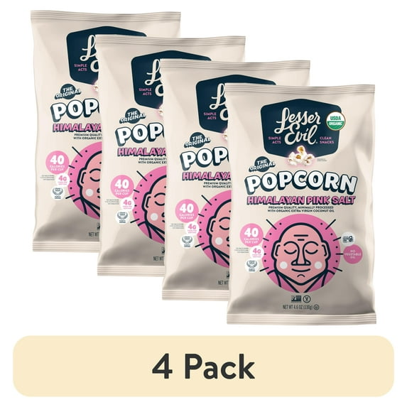 (4 pack) LesserEvil Organic Popcorn, Himalayan Pink, 4.6 oz
