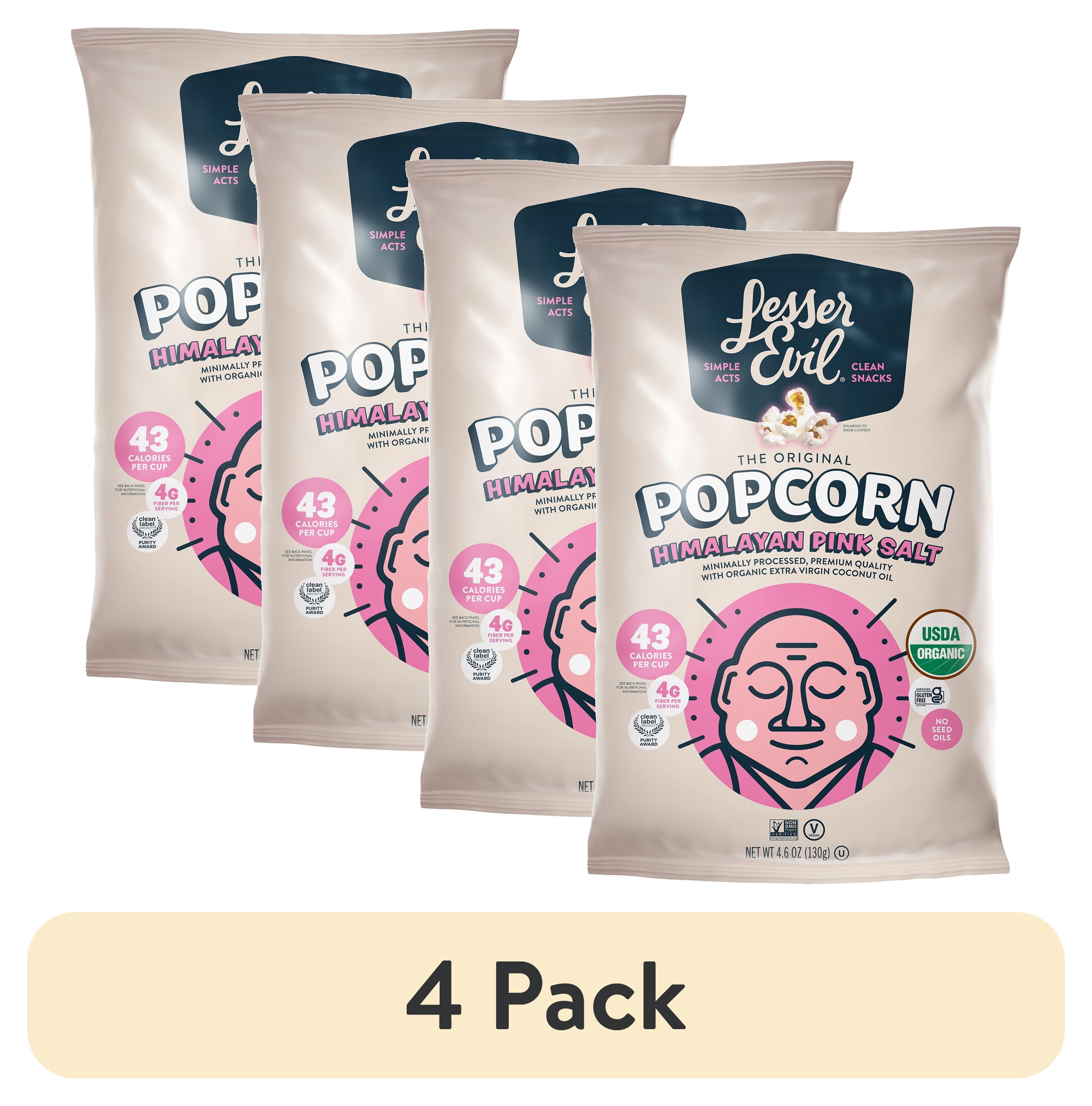 4 pack) LesserEvil Himalayan Pink Organic Popcorn, 4.6 oz