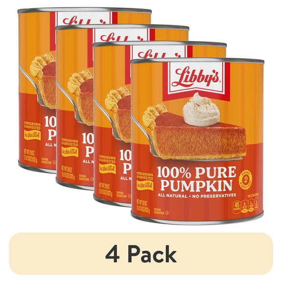 (4 pack) Libby's 100% Pure Pumpkin Puree, All Natural Gluten Free Canned Pumpkin for Baking Pumpkin Pie Dessert, 29 oz Can