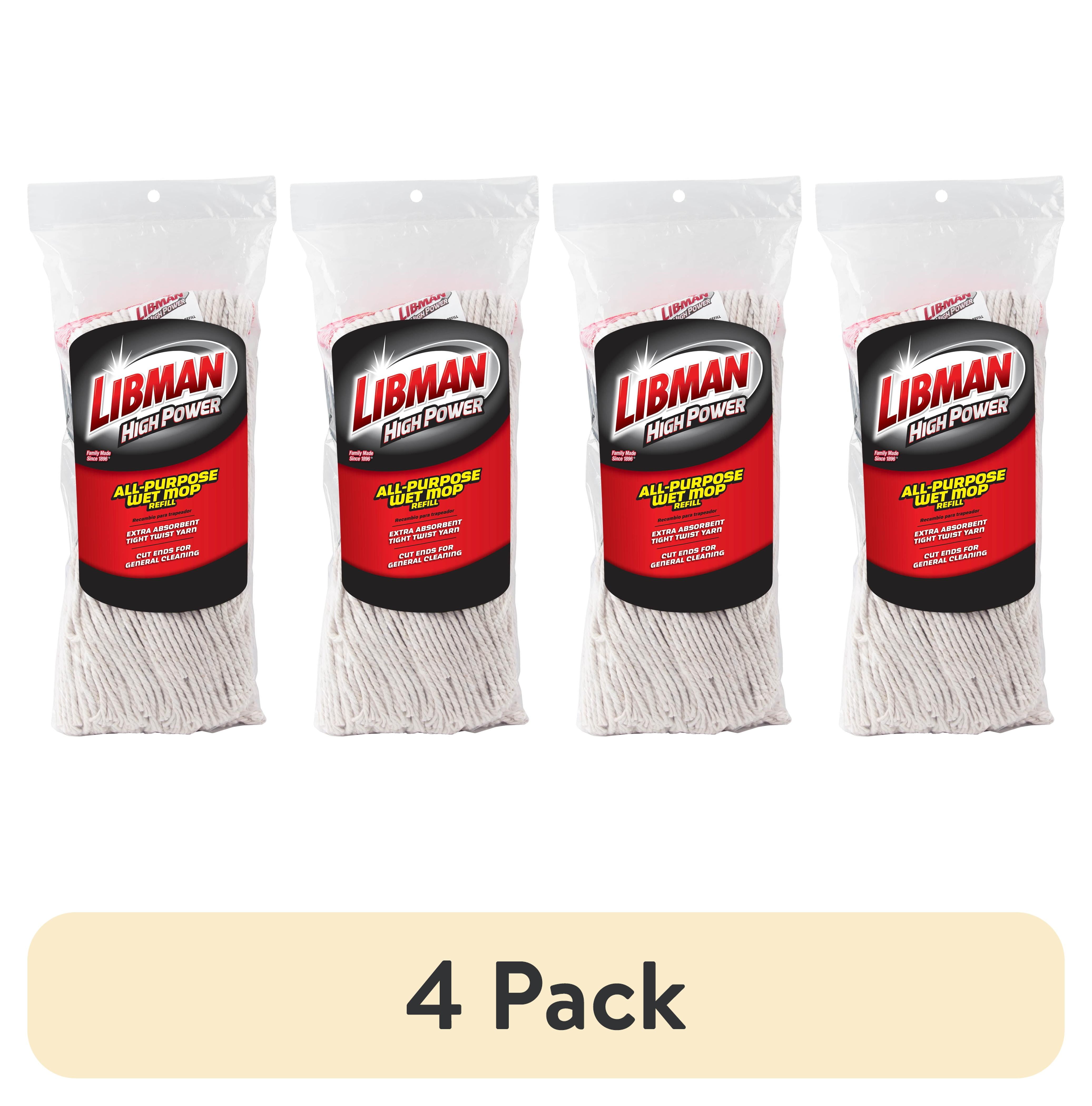 (4 pack) Libman Heavy Duty Cut-End Cotton & Polyester Wet Mop Refill with Clip Attachment