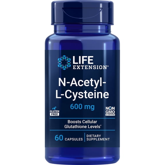 (4 pack) Life Extension NAC N-Acetyl-L-Cysteine, Immune Support, Respiratory Health, Liver Function, 600 mg, 60 Capsules