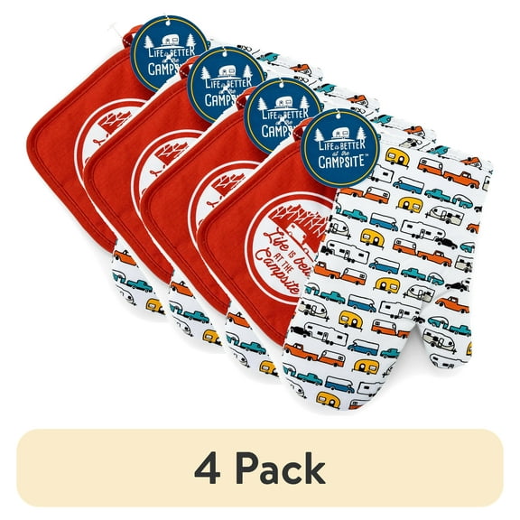 (4 pack) Life is Better at The Campsite RV Multicolor Oven Mitt - Red Pot Holder - Cotton, One Size (53259)