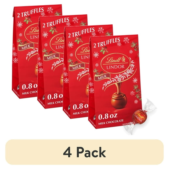 (4 pack) Lindt LINDOR Milk Chocolate Christmas Candy Truffles, 0.8 oz. Mini Bag