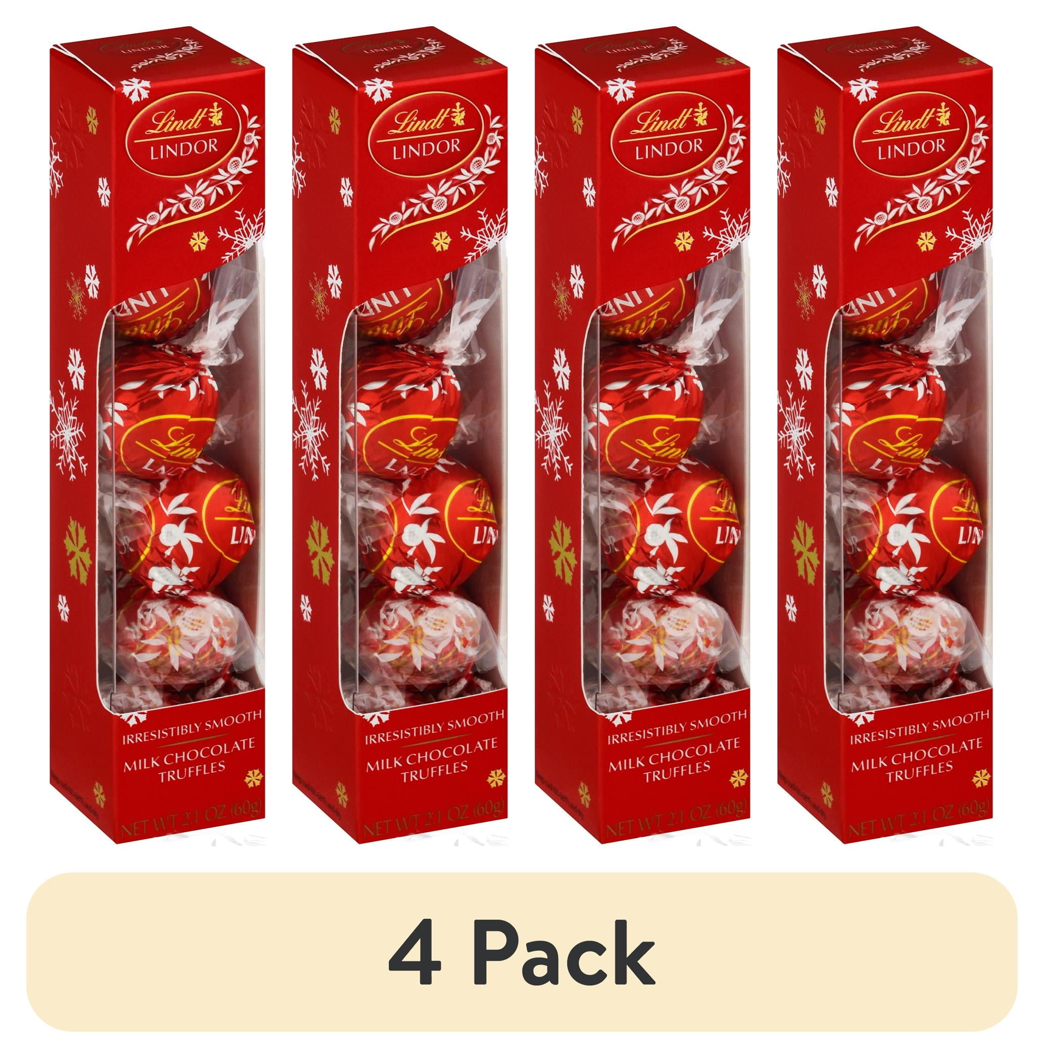 (4 pack) Lindt LINDOR Milk Chocolate Christmas Candy Truffles Favor Gift, 2.1 oz.