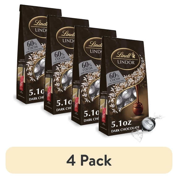 (4 pack) Lindt Lindor 60% Extra Dark Chocolate Candy Truffles, 5.1 oz, Bag
