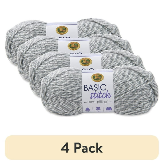 (4 pack) Lion Brand Basic Stitch Anti-Pilling Yarn - Grey/White, 185 yds