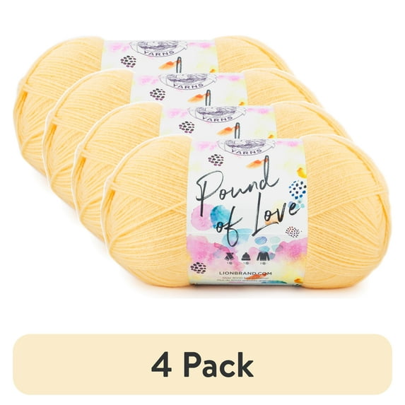 (4 pack) Lion Brand Yarn Pound of Love Honey Bee 4 Medium Worsted Yarn Yellow 16 oz 1020 yards