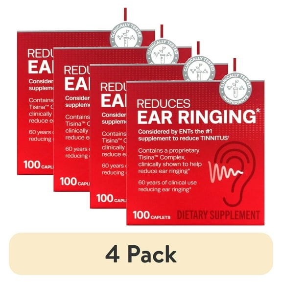 (4 pack) Lipo Flavonoid Ear Ringing Relief Supplement, Clinically Tested Ingredients, 100 Caplets