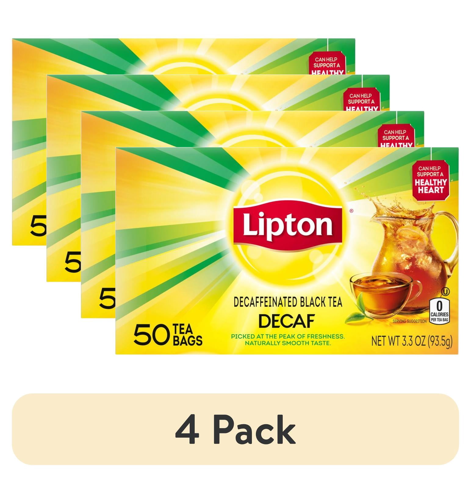 (4 pack) Lipton Unsweetened Decaffeinated Black Tea Bags, Individual Cup Size, 50 Count