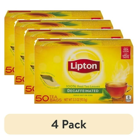 (4 pack) Lipton Unsweetened Decaffeinated Black Tea Bags, Individual Cup Size, 50 Count