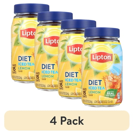 (4 pack) Lipton Diet Iced Tea Mix Black Tea, Caffeinated, Makes 15 Quarts
