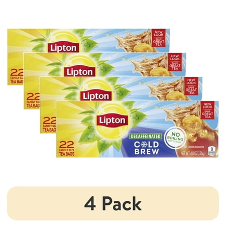 (4 pack) Lipton Decaffeinated Cold Brew Iced Black Tea, Unsweetened Family Size Tea, Tea Bags, 22 Ct