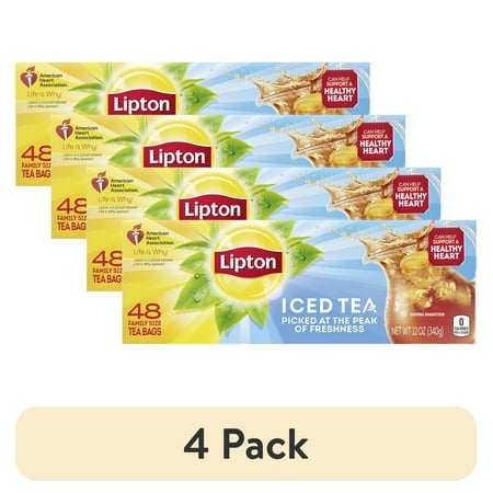 (4 pack) Lipton Family Sized Iced Black Tea, Caffeinated, Tea Bags 48 Count Box