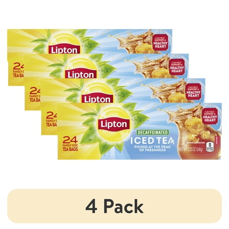 (4 pack) Lipton Family Sized Iced Unsweetened Black Tea, Decaffeinated, Tea Bags 24 Count Box