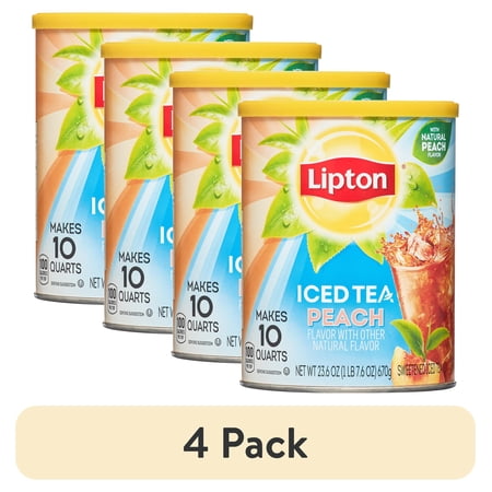 (4 pack) Lipton Iced Tea Mix Black Tea, Peach, Caffeinated, 10 Quarts