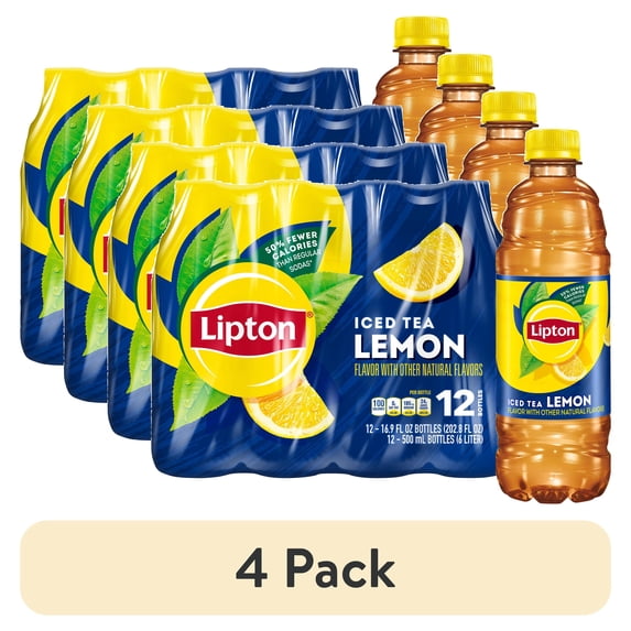 (4 pack) Lipton Lemon Iced Tea, 16.9 fl oz, 12 Pack Bottles
