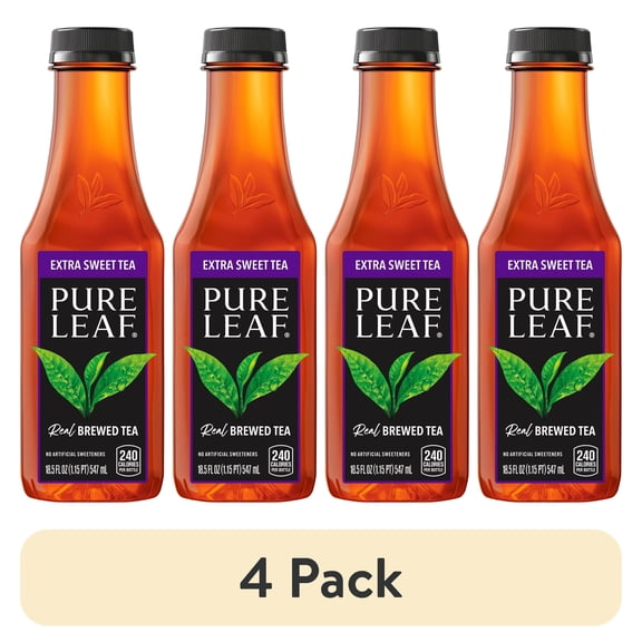 (4 pack) Lipton Pure Leaf Extra Sweet Tea Iced Tea, Bottled Tea Drink, 18.5 fl oz, Bottle