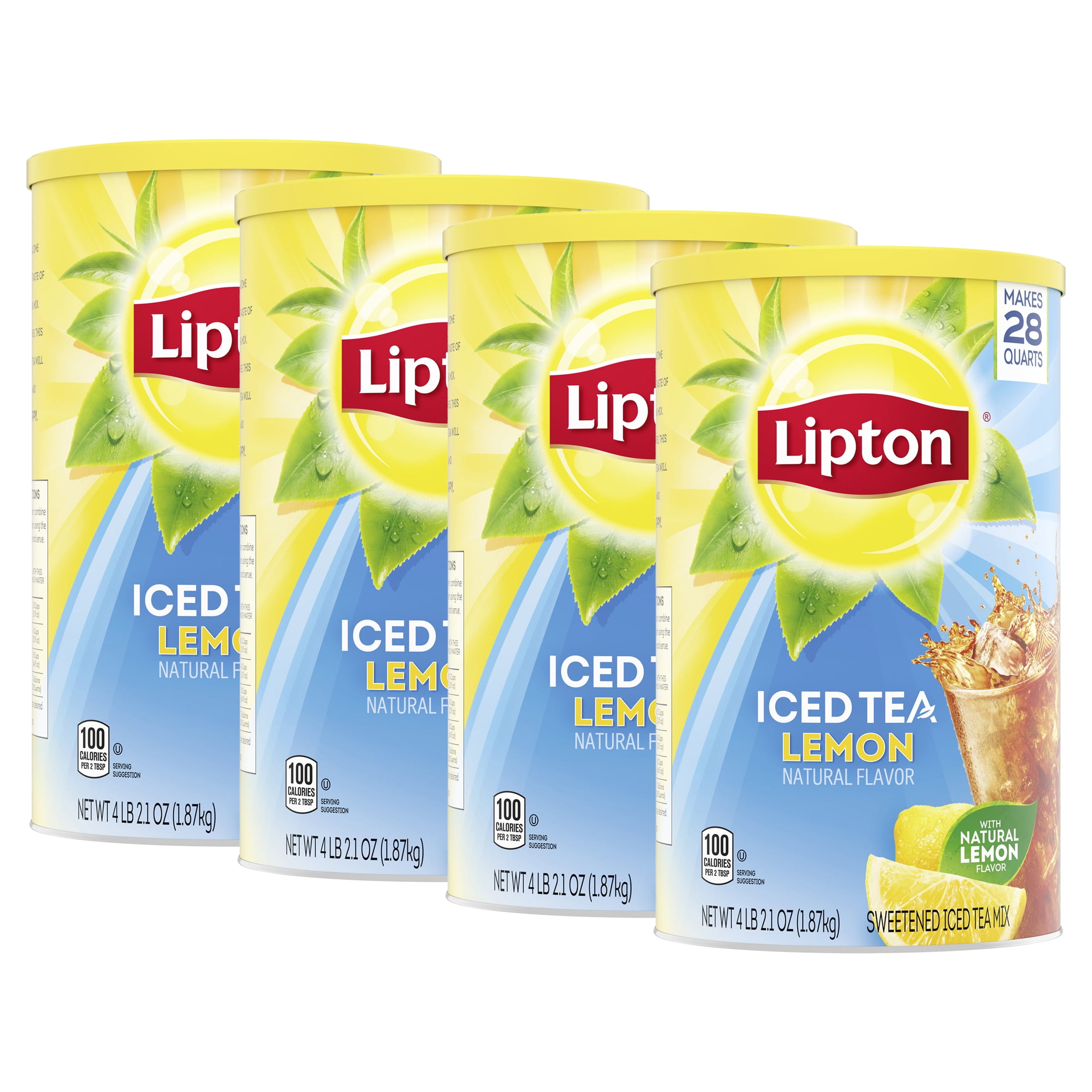 4 pack) Lipton Iced Tea Mix Black Tea, Lemon, Caffeinated Makes 28