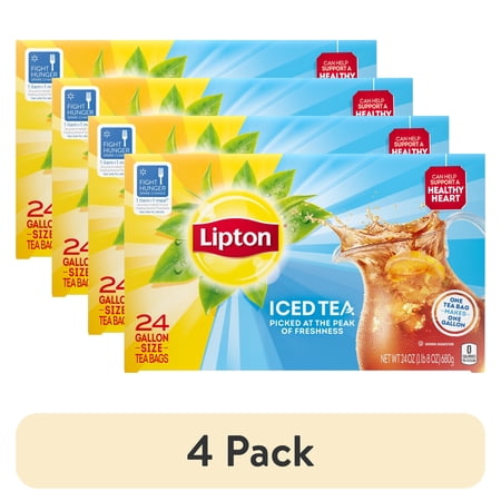 (4 pack) Lipton Unsweetened Black Tea Bags, Gallon Size, 24 Count