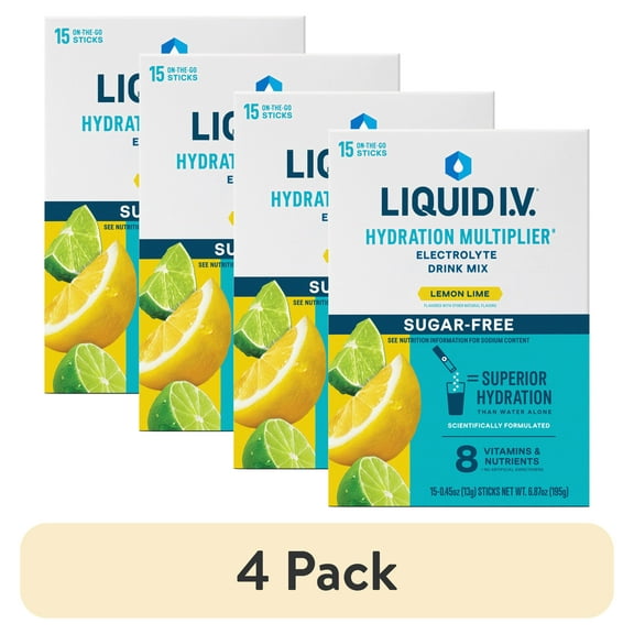 (4 pack) Liquid I.V.® Lemon Lime Sugar-Free Hydration Multiplier® Powdered Electrolyte Drink Mix, 15 Count Packets