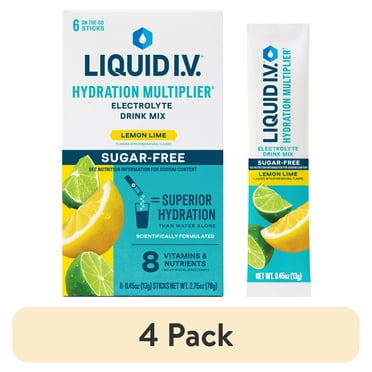 (4 pack) Liquid I.V.® Lemon Lime Sugar-Free Hydration Multiplier® Powdered Electrolyte Drink Mix, 6 Ct