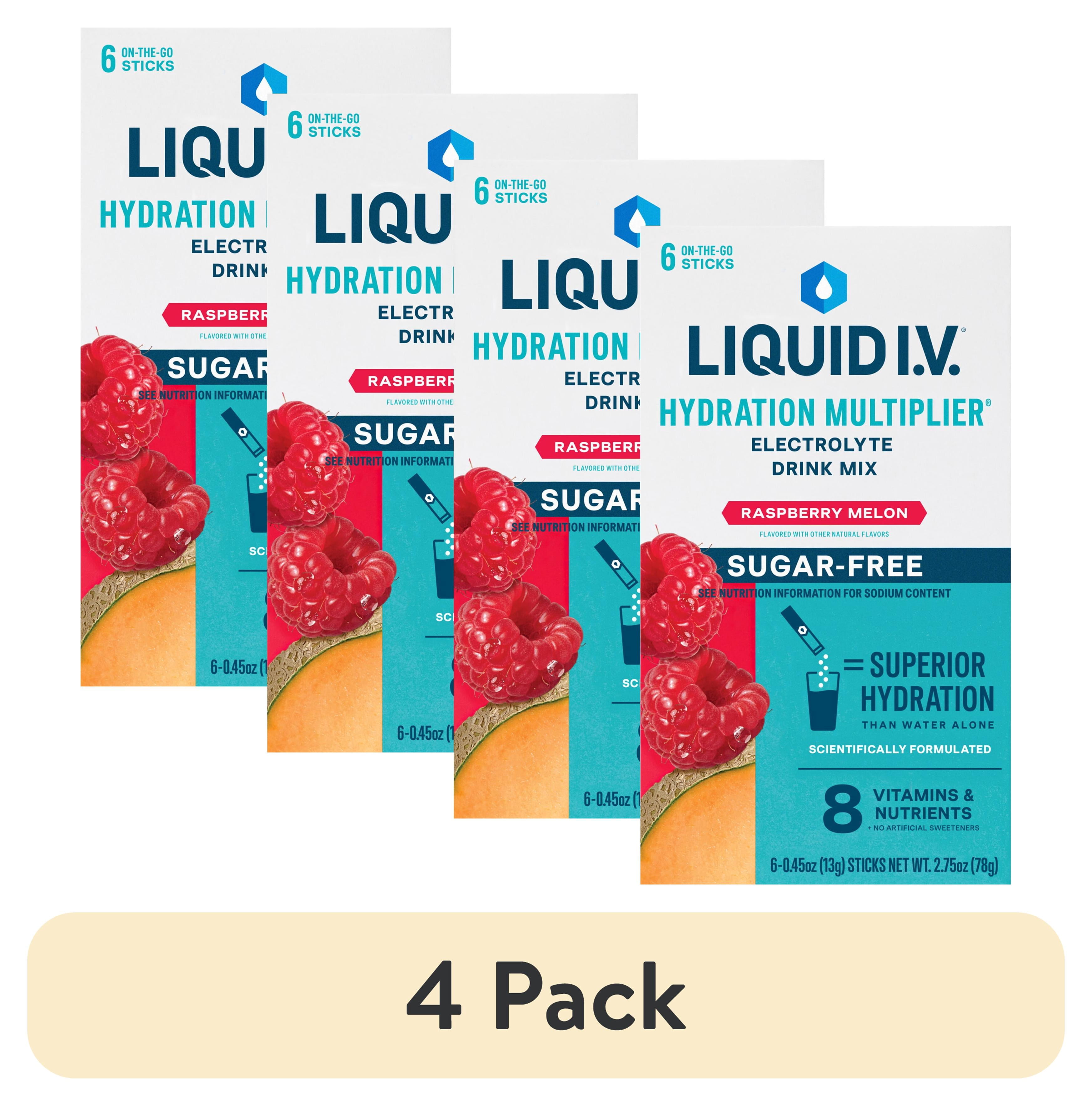 (4 pack) Liquid I.V.® Hydration Multiplier® Raspberry Melon Sugar-Free Electrolyte Powder Drink Mix, 6 Count Packets