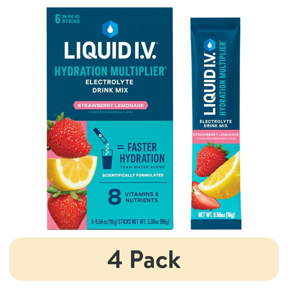 (4 pack) Liquid I.V.® Strawberry Lemonade Hydration Multiplier® Powdered Electrolyte Drink Mix, 6 Count Packets