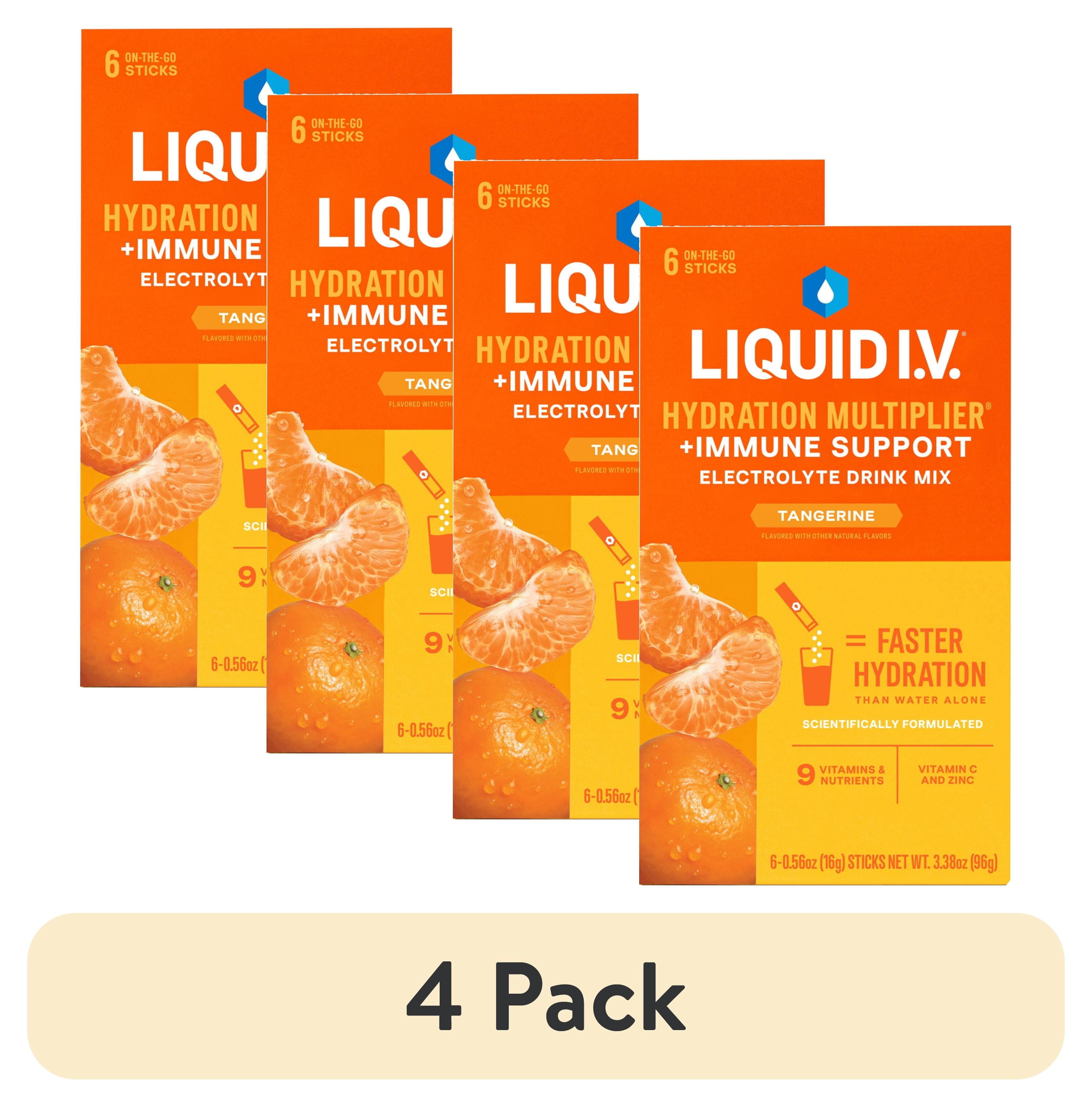 (4 pack) Liquid I.V.® Tangerine Hydration Multiplier® +Immune Support Electrolyte Powder Drink Mix, 6 Count Packets