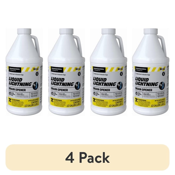(4 pack) Liquid Lightning Virgin Sulfuric Acid Drain Opener, 64oz